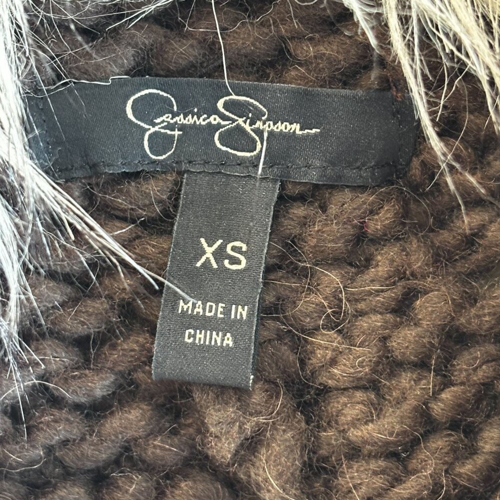Jessica Simpson Faux Fur Trim Sweater Vest Brown Size XS - Picture 3 of 4